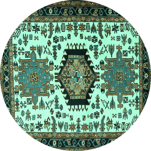 Ahgly Company Indoor Round Persian Turquoise Blue Traditional Area Rugs, 5' Round