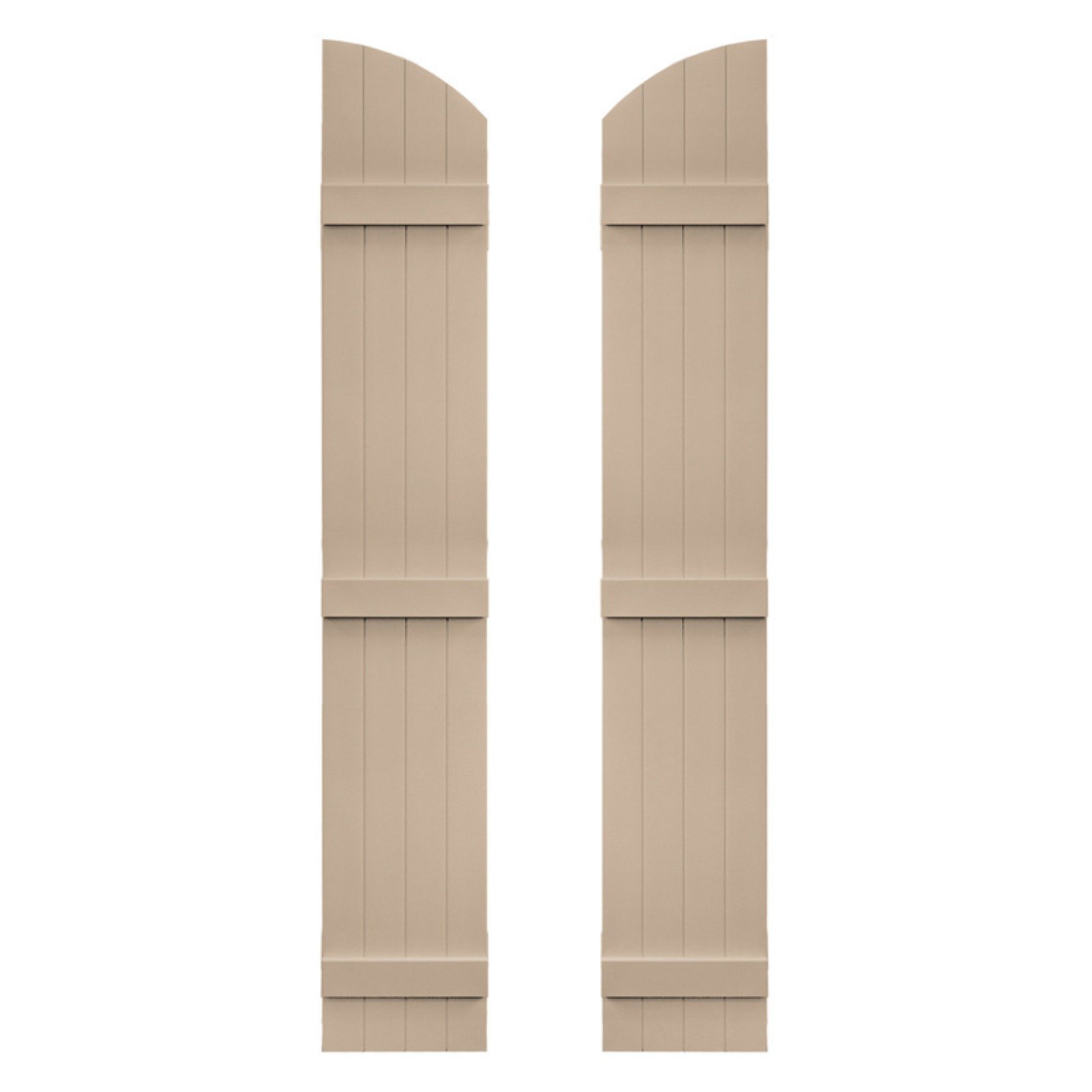 Builders Edge 14W in. Closed BoardNBatten Arch Top Vinyl Shutters