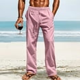 thumbnail image 3 of Wyobmus Straight Leg Linen Pants for Men Summer Cotton Lounge Pants Drawstring Waist Open Bottom Jersey Pants with Pockets Pink, 3 of 9