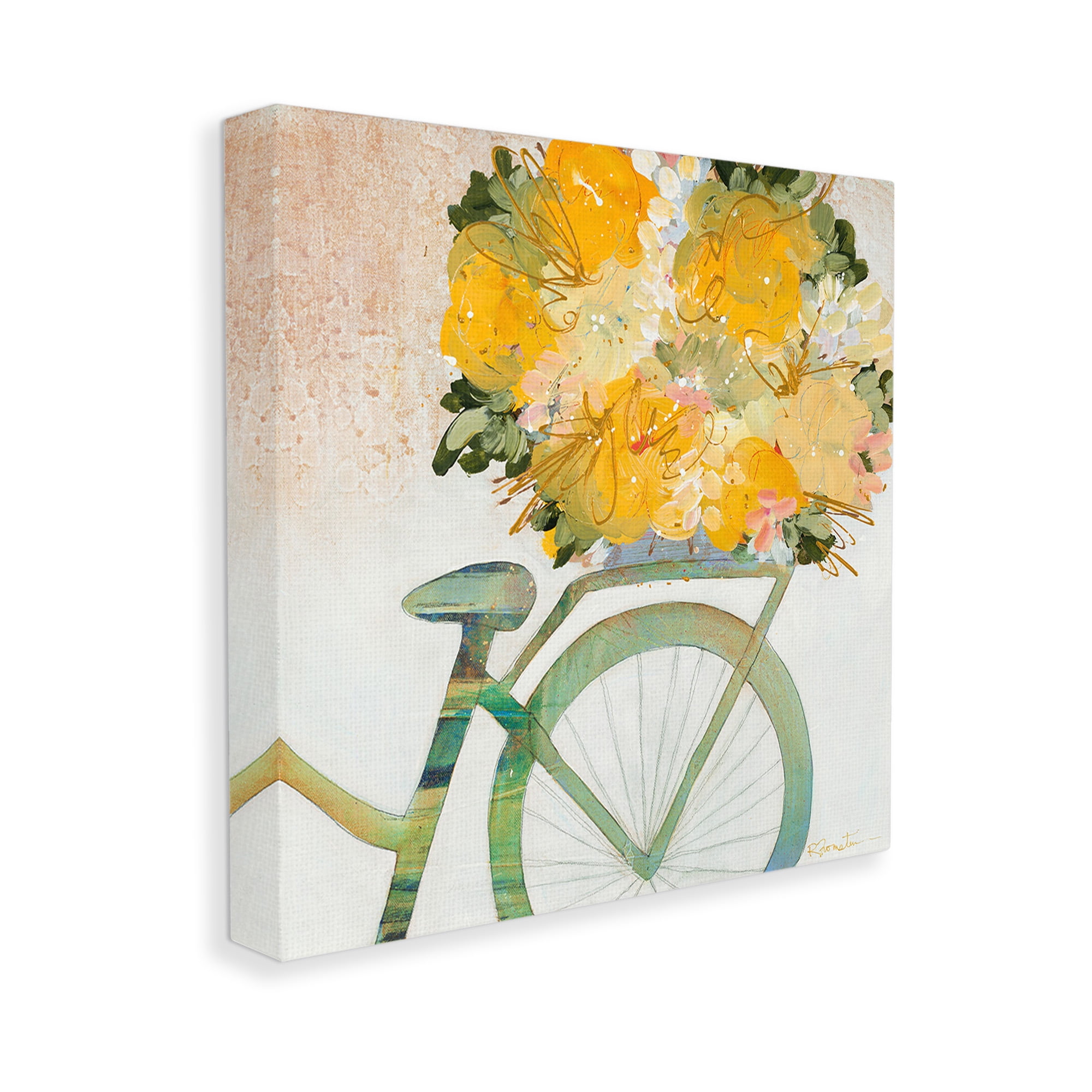 Stupell Industries Bicycle with Abstract Florals Botanical & Floral Painting Gallery Wrapped Canvas Art Print Wall Art, 30 x 30