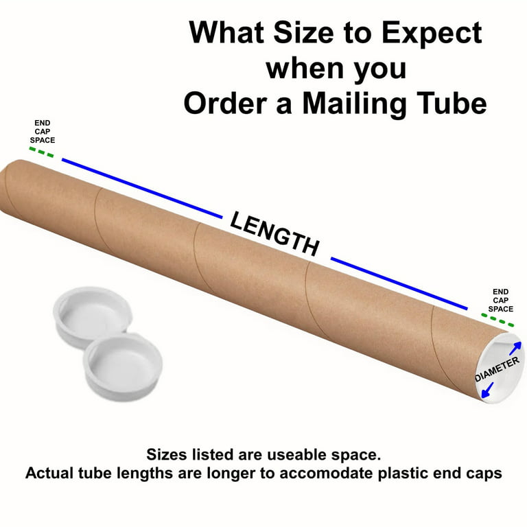Tubeequeen Kraft Mailing Tubes with End Caps  Art Shipping Tubes 4-inch x  24-inch Usable Length (24 Pack) 