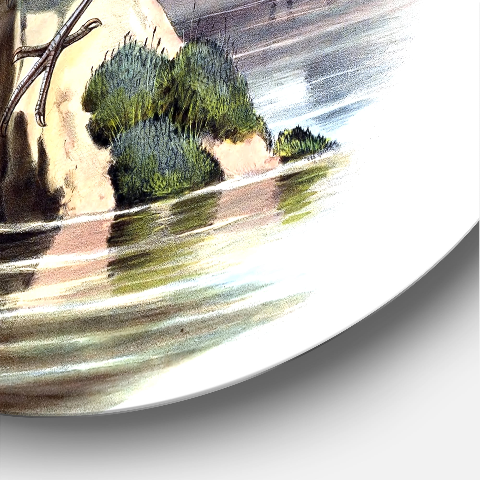 Designart 'Vintage Countryside Two Birds' Farmhouse Circle Metal Wall Art 23x23 - Disc of 23