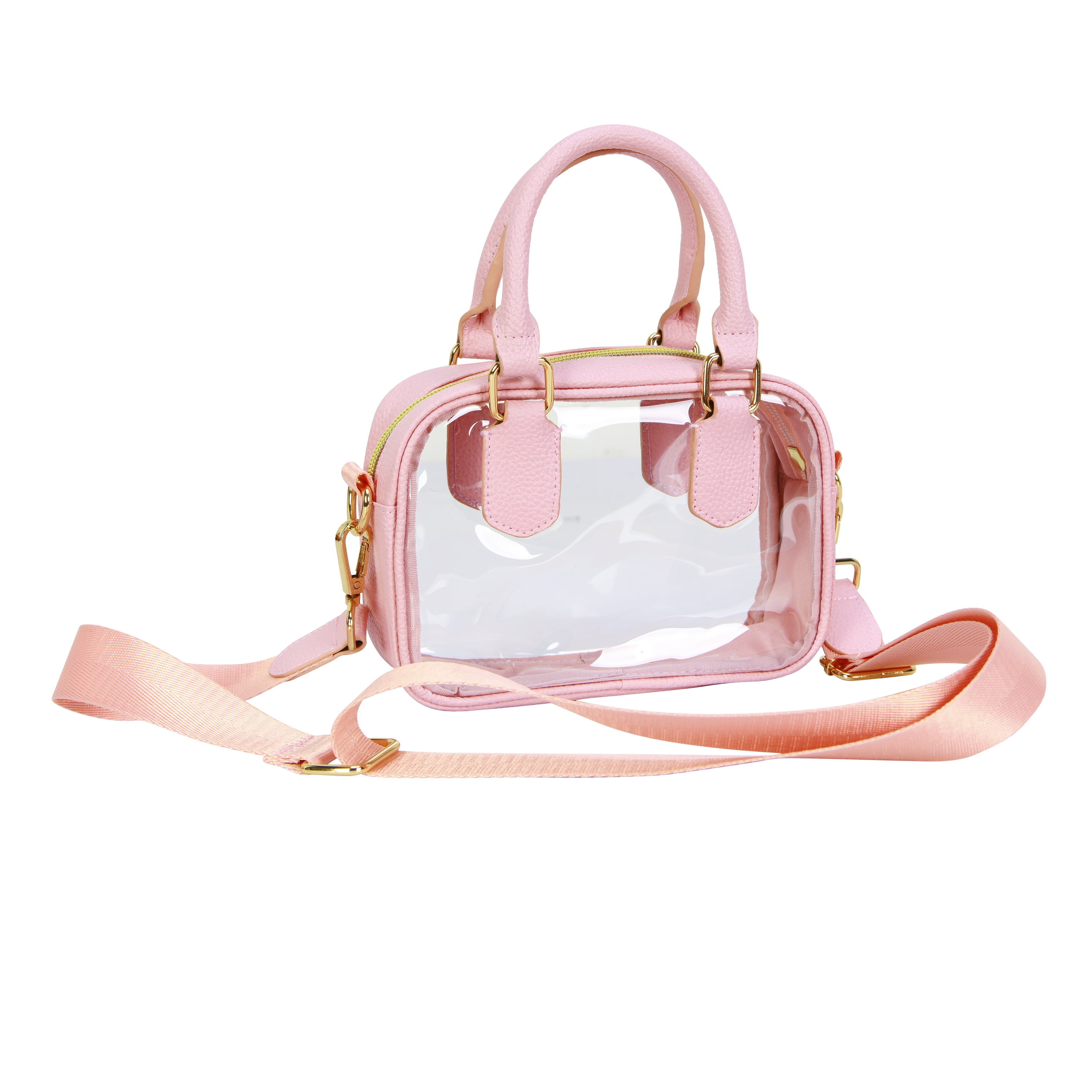 Hello Hobby Clear Handbag, Customizable Transparent Purse for Stadiums, Concerts, and Everyday Use, Pink Accents