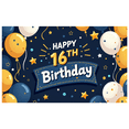 thumbnail image 6 of Blue Themed 16th Birthday Backdrop Banner with Balloon Star Heart Elements Party Decoration Birthday Party Supplies Photography Props, 6 of 7