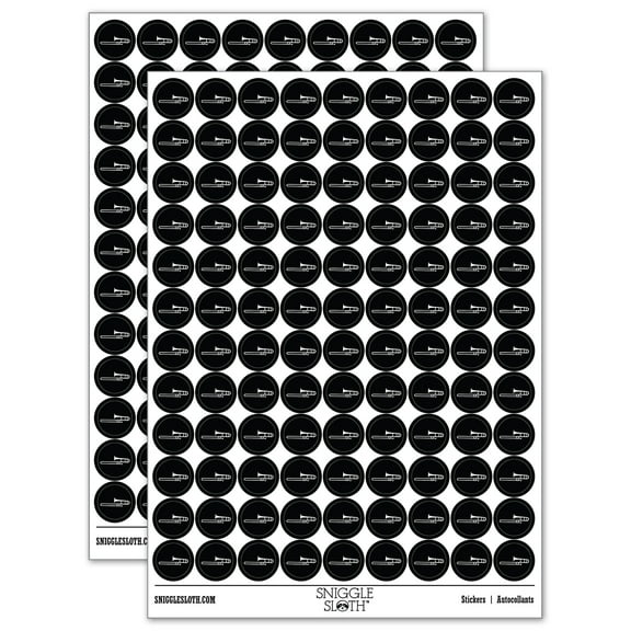 Trombone Music Instrument Silhouette 200 Round Stickers - Black - Gloss Finish - 0.50" Size