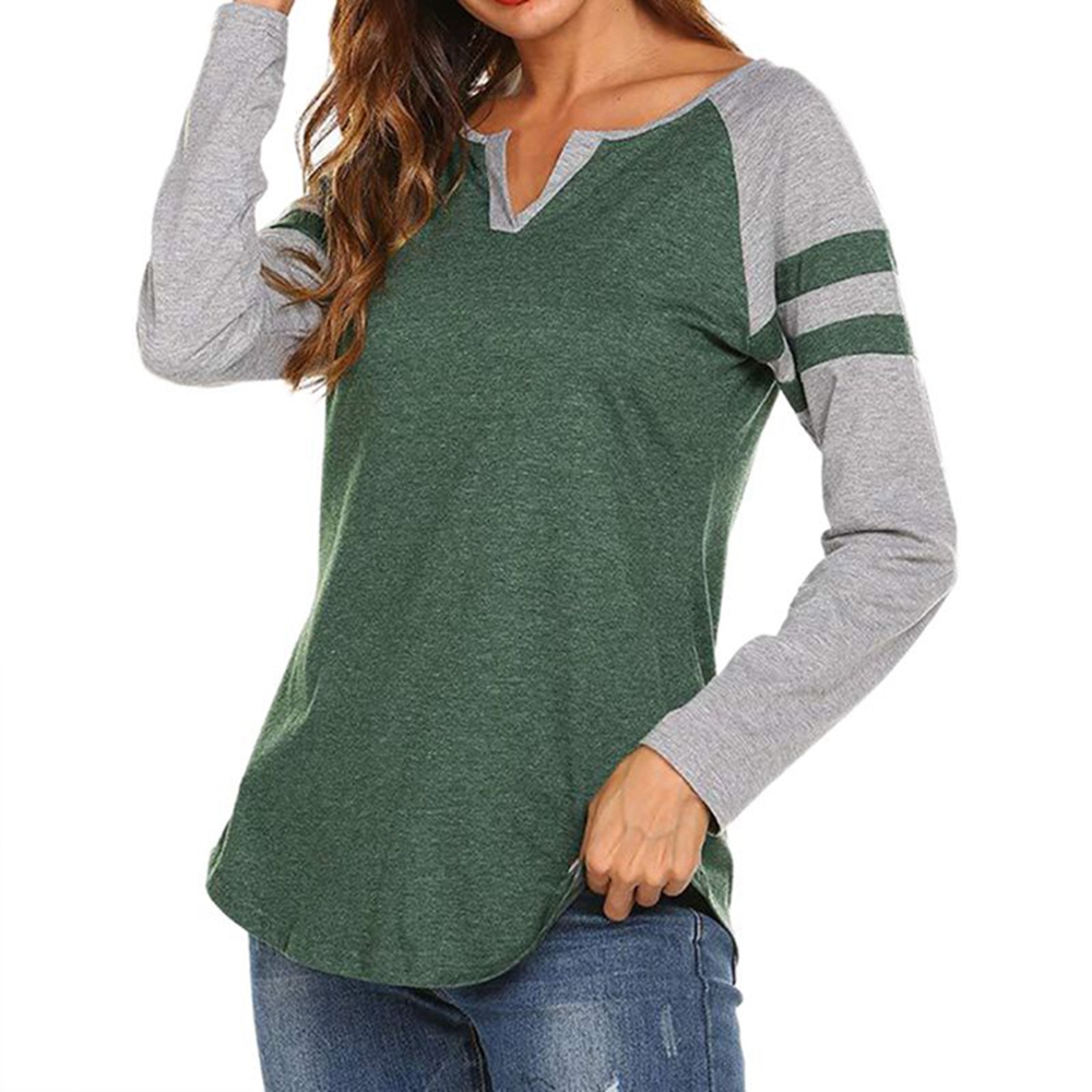 WBQ Women's Striped TShirt Color Block Long Raglan Sleeve V Neck