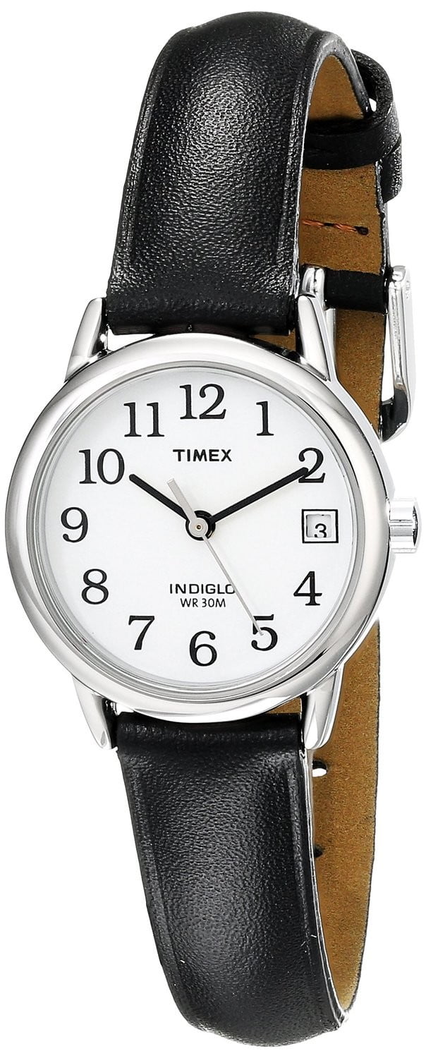Timex - Timex Women's T2H331 Indiglo Leather Strap Watch, Black/Silver-Tone/White - Walmart.com