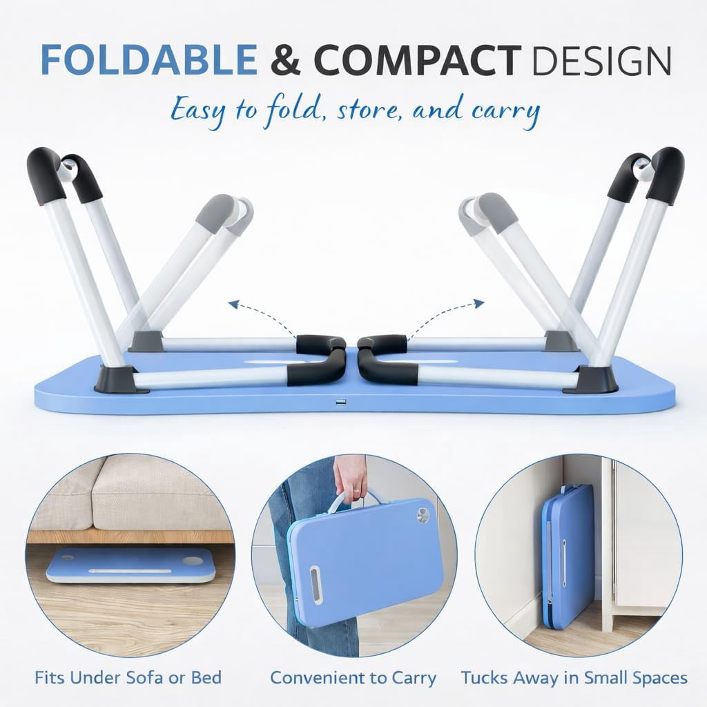 WSA Foldable Lap Desk with Drawer & Cup Holder, 23.6” Portable Laptop Bed Tray Table with Tablet Slot, Non-Slip Laptop Desk for Bed Couch Sofa, Working Writing Eating Breakfast (Blue)