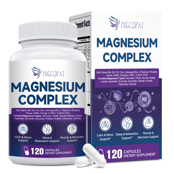 Migcopat Magnesium Complex 24-in-1 with Ashwagandha & NAD , Supports Calm, Energy, Muscle & Sleep, Vegan Caps, 120 Count