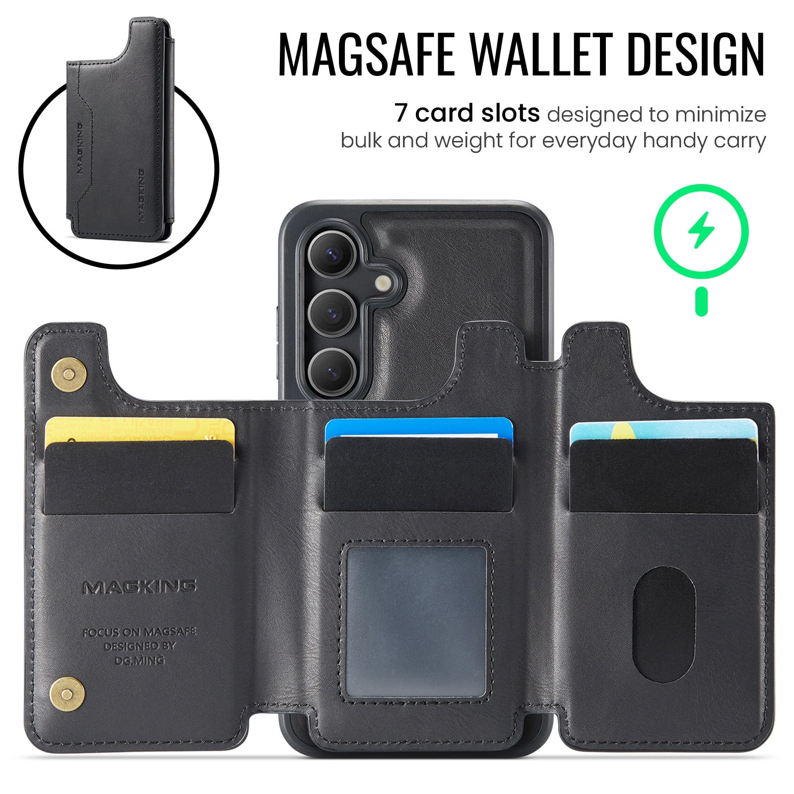 Designed for Samsung Galaxy S25 Wallet Phone Case,Magnetic Detachable Flip Card Holder,Back Flip Kickstand,Compatible with Mag-Safe,2-in-1 PU Leather Heavy Duty Shockproof Phone Case,Black