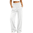 thumbnail image 2 of Women's Elastic High Waist Solid Wide Leg Sweatpants Soft Loose Casual Palazzo Trousers with Pockets Breathable Daily Workout Loungewear White, 2 of 7