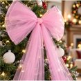 thumbnail image 6 of Pink Giant Tulle Bow for Christmas Tree Decoration Sheer Iridescent Fabric Large Bow with Long Tails for indoor Holiday Decor 47 in, 6 of 8