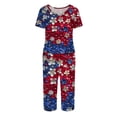 thumbnail image 3 of 4th of July Soft Pajama Set for Women Red Blue and White Stars Nightwear Sets Short Sleeve Shirts Capri Pants Pjs Set, 3 of 6