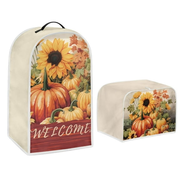 Renewold Harvest Fall Blender Cover 2 Slice Toaster Cover Set Sunflowers Pumpkins Kitchen Food Processor Cover with Hanlde Dustproof Thanksgiving Wide Slot Toasters Cover