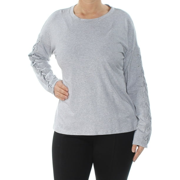 DKNY - DKNY Womens Gray Long Sleeve Jewel Neck Active Wear Top Size: L ...