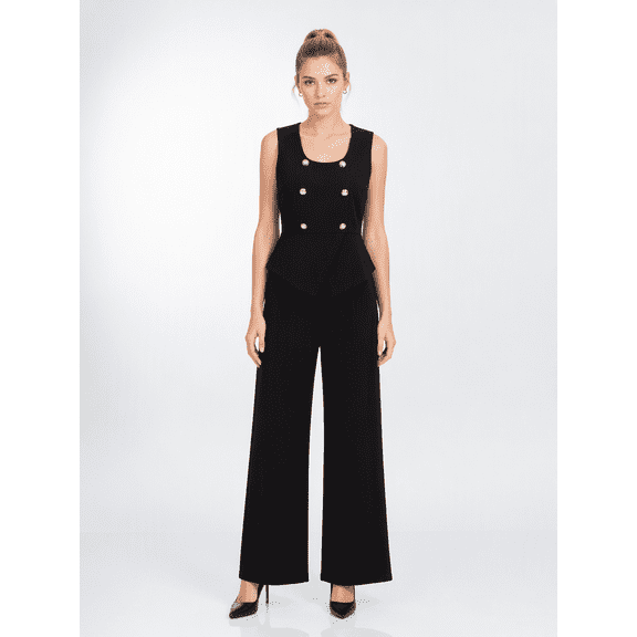 Tbfashion Womens Two Piece Sleeveless Button Detail Vest and Wide Leg Pants Dressy Set