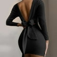 thumbnail image 2 of PVCS Mode Femmes Automne Ceinture Solide Manches Longues Dos Nu Col Rond Mini Derss, 2 of 5