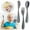 Black, variant on Silver Stainless Steel ki-ds Flatware Set, 3 Pcs ch-ildren's Cutlery with Spoon, fork, and Knife, Toddler Silverware for Camping, Picnic, and Home