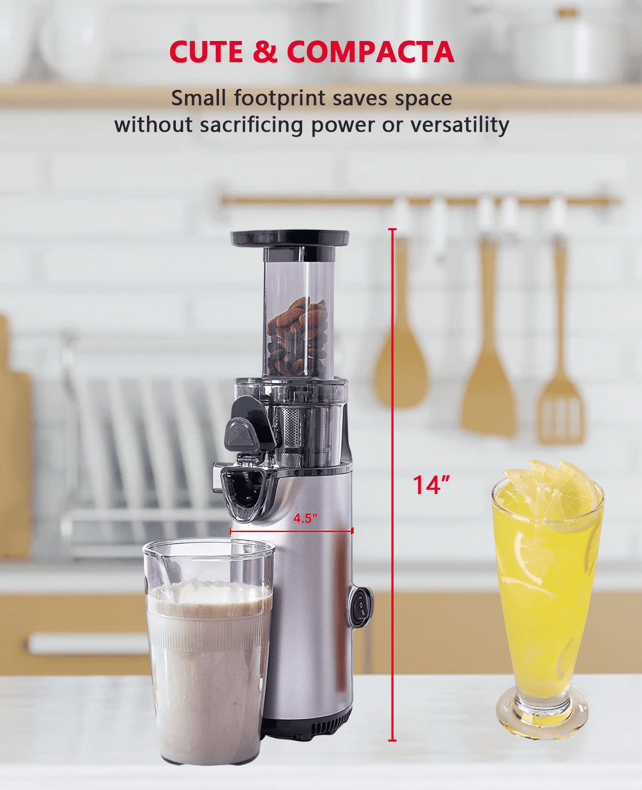 CRANDDI Mini Juicer, Compact Masticating Slow Juicer, Cold Press Juice  Extractor with Brush and Reverse Function for Fruit Vegetable Juice, Easy  to