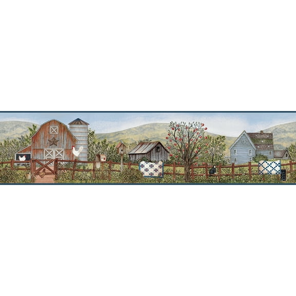Chesapeake Clarksville Blue Farm Border Wall Decals, 6-in by 15-ft, 7.5 sq. ft