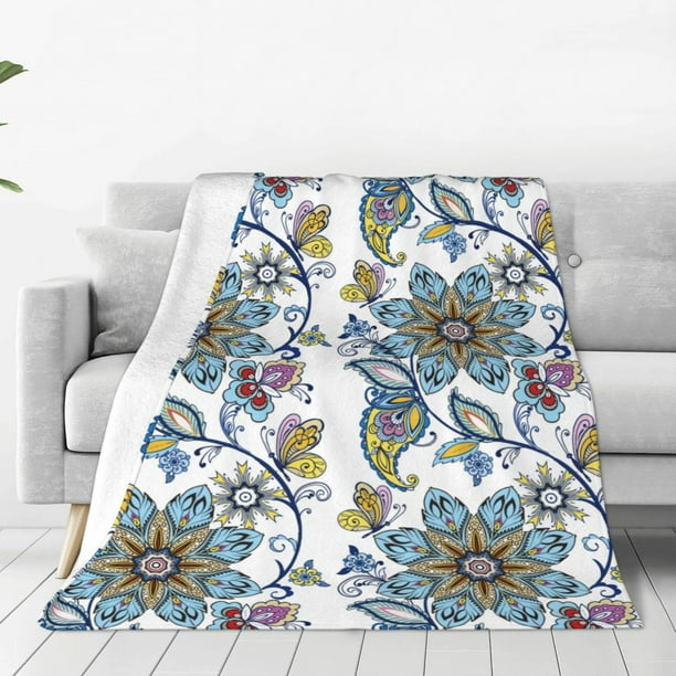 Balery Flowers and Butterflies Manta de Felpa Suave y Acogedora – Cobija de Franela Aterciopelada para Cama, Lavable y Cálida para Sofá, Mascotas, Transpirable-60"x50"