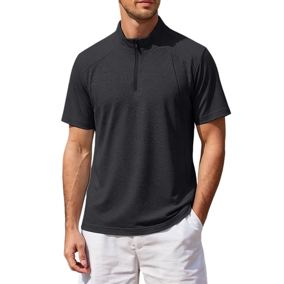 Quarter Zip Pullover Men Short Sleeve Stand Collar Athletic Sports Casual Outodoor Workout Shirt Fathers Gift