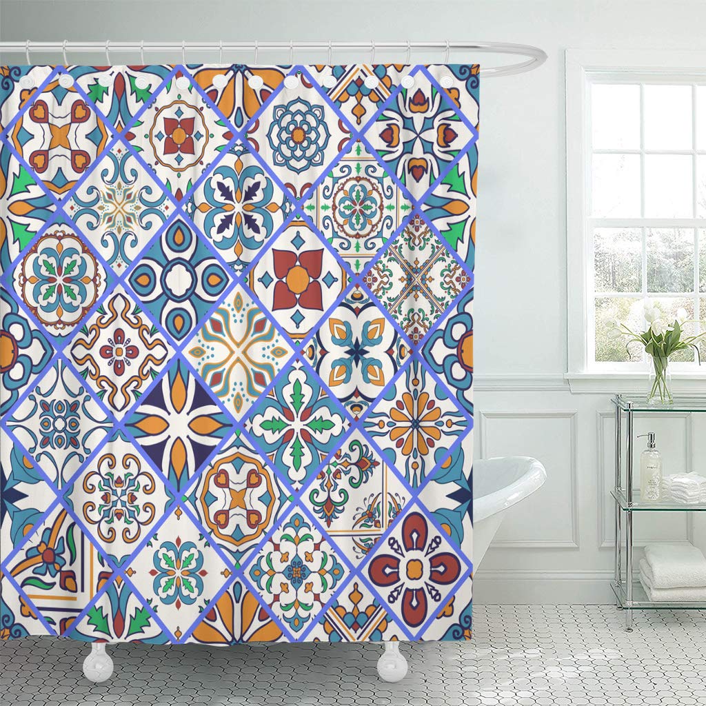 portuguese tile shower curtain