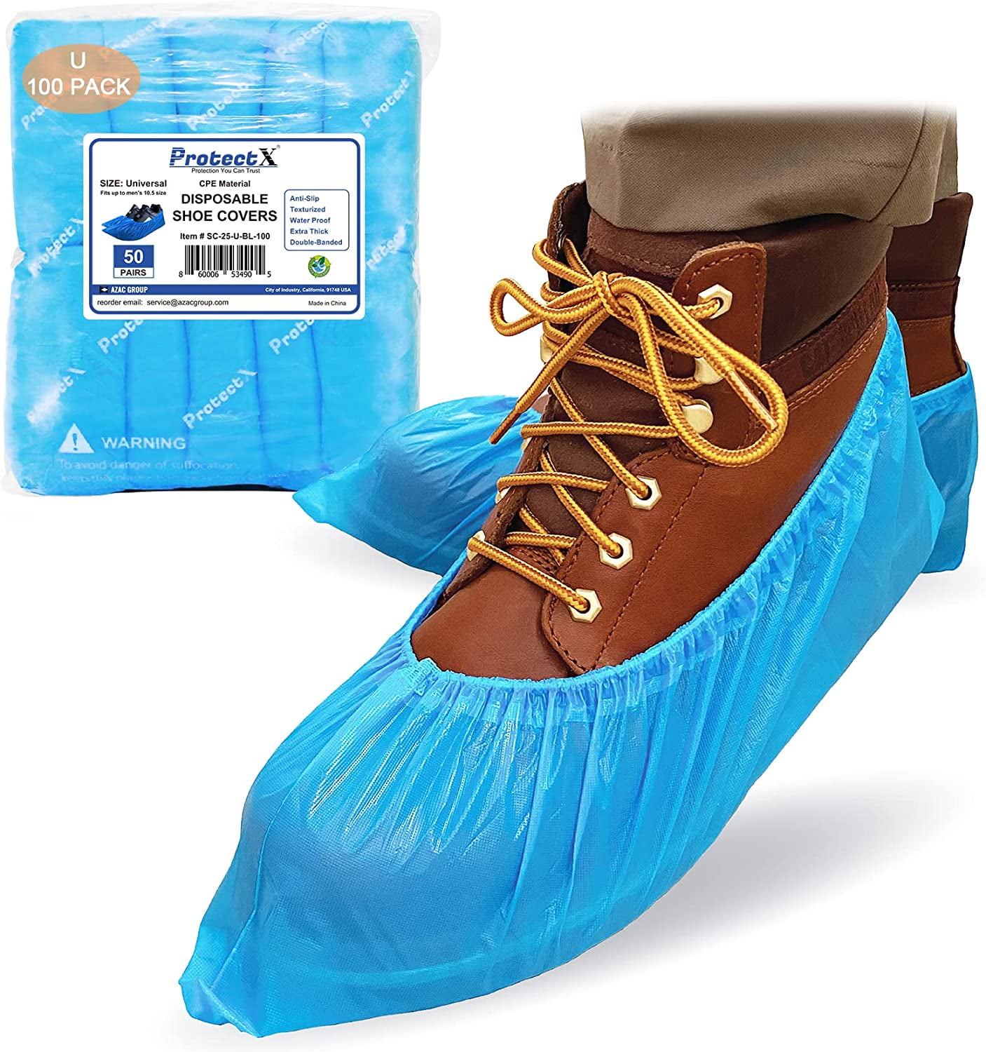 ProtectX Disposable Shoe & Boot Covers, 100pack (50 pairs), Waterproof, Slip Resistant, Boot