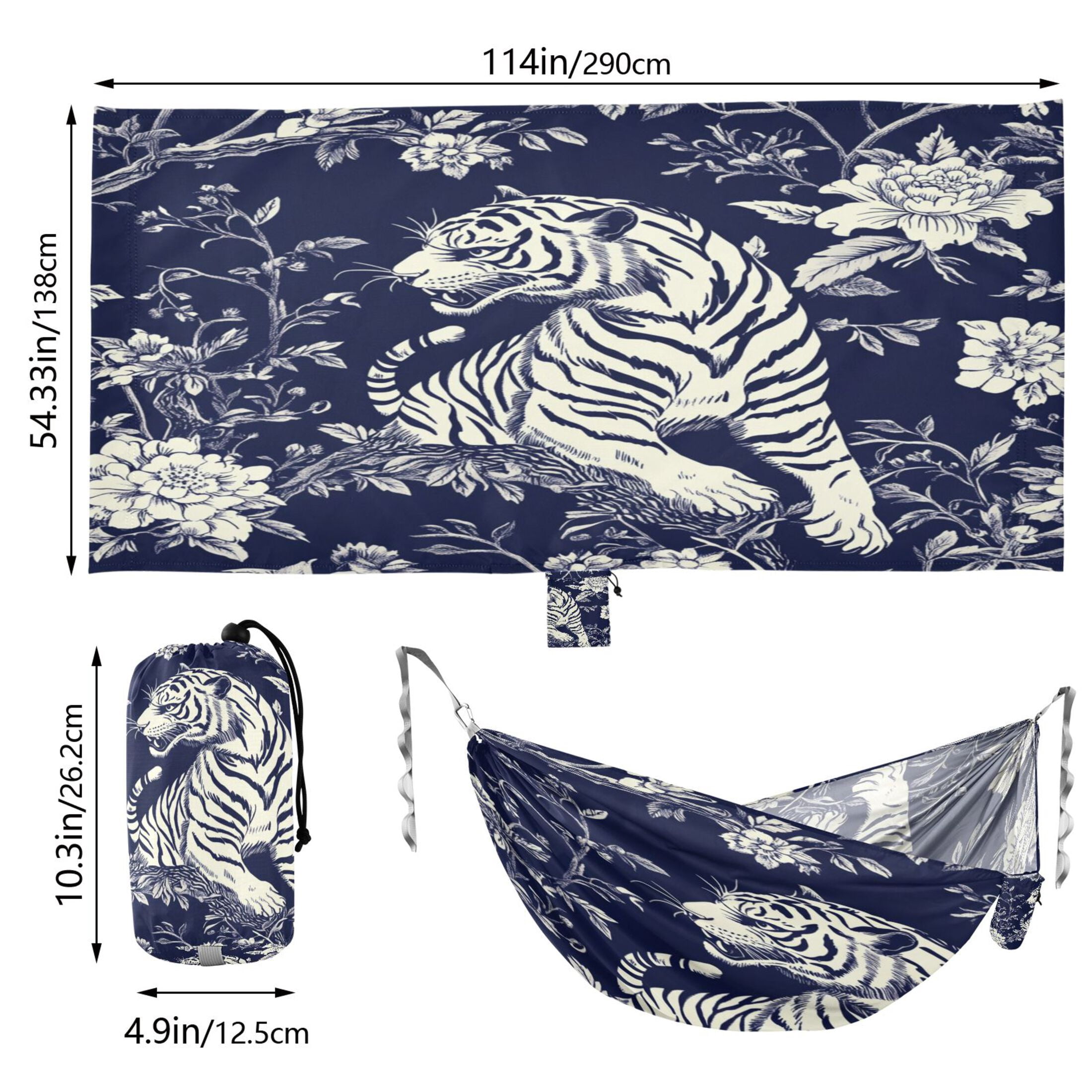 Hammock Camping Hammock Nylon Portable Hammock Travel Camping Hammock Blue Flower and Tiger Pattern