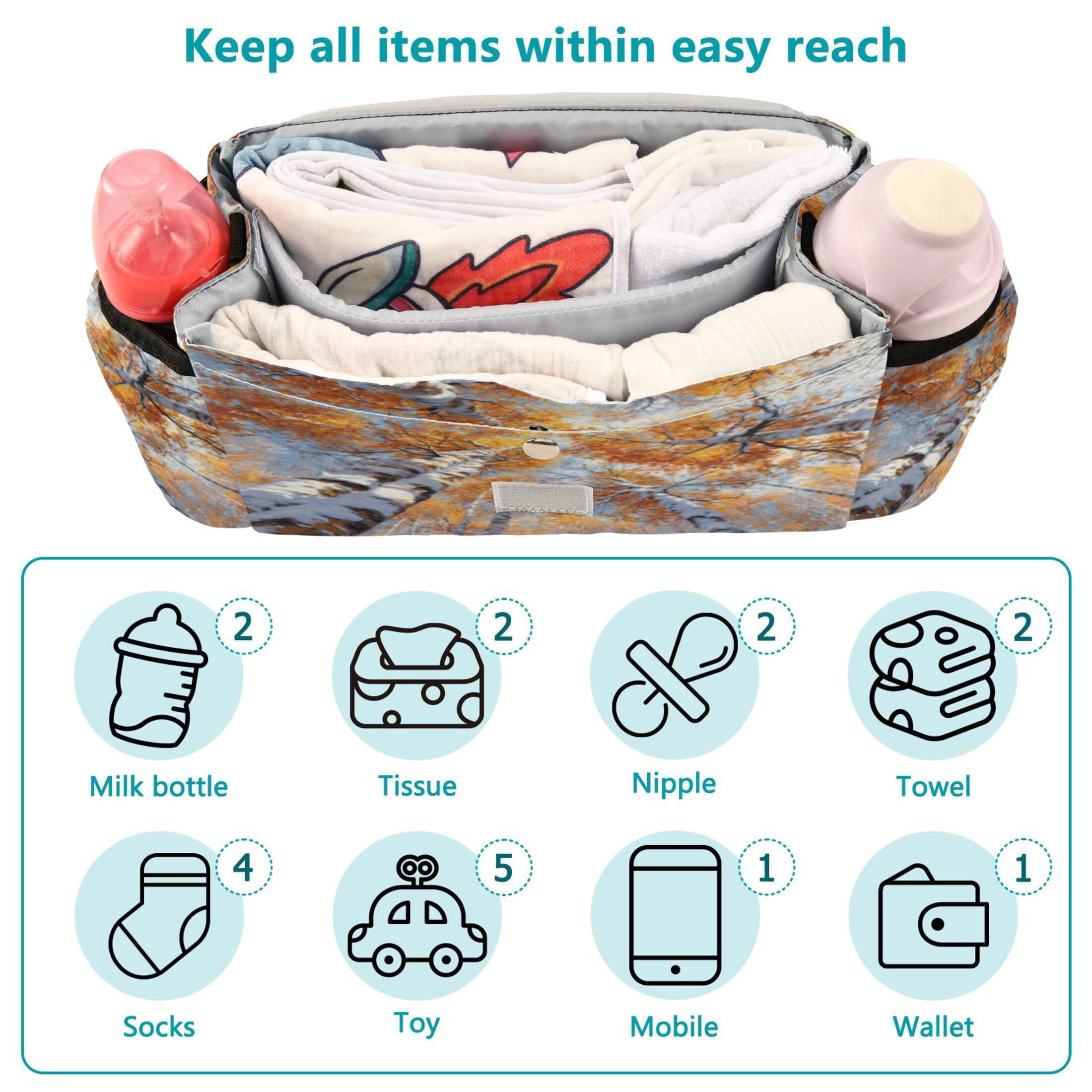 DIXRUYEE Stroller Organizer Autumn Tree Canopy Printed