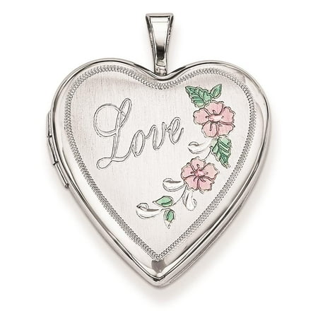 Sterling Silver 20mm Diamond Cut & Enameled Love Heart Locket 25mmx20mm