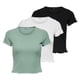 thumbnail image 1 of ONLY Camiseta de mujer Paquete de 3 - ONLEMMA SHORT TOP, cuello redondo, cropped, acanalada, lisa Blanco/Negro/Verde claro M (Medium), 1 of 7