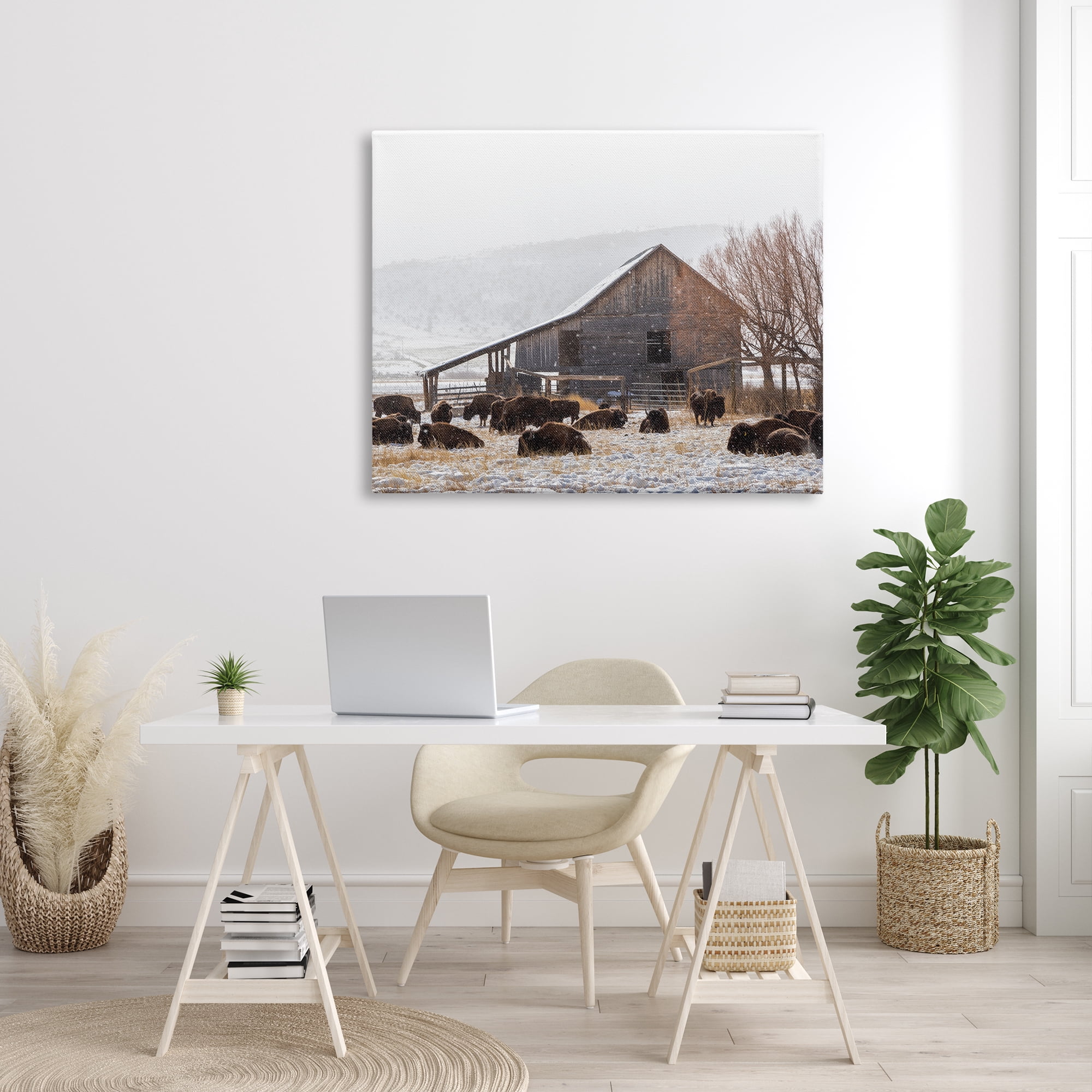 Stupell Industries Snow Dusted Barn Buffalo Bison Rural Farm Photograph Gallery Wrapped Canvas Print Wall Art, Design by Jeff Poe Photography