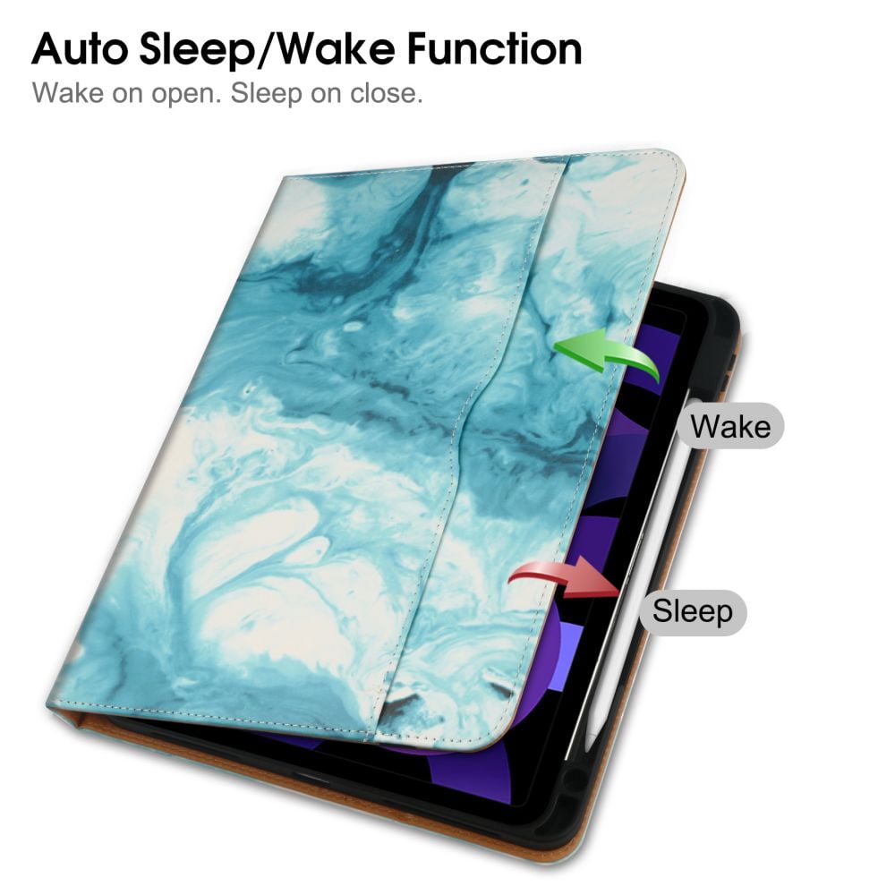 iPad Pro 12.9 Case 2022/2021/2020/2018, iPad 12.9 Inch Pro Case 6th/5th/4th/3rd Generation w/Pencil Holder, Folio Stand Protective Cover w/Auto Sleep/Wake, Multiple Viewing Angles, Green Cloud…