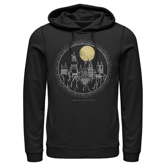Men's Harry Potter Hogwarts Line Art Moonrise Pull Over Hoodie Black Medium