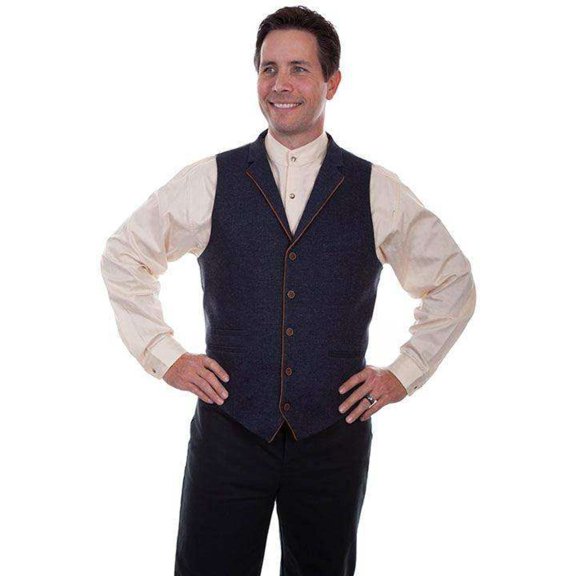Scully BLUE SOLID 4 POCKET VEST W/PIPING POINT