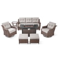 thumbnail image 2 of PARKWELL 7 Pieces Outdoor Patio Furniture Set with Fire Pit Table,Luxury 6" Thick Conversation Set with Swivel Glider Chairs,All-Weather Seating Furniture Set for Backyard Deck, Brown/Beige, 2 of 16
