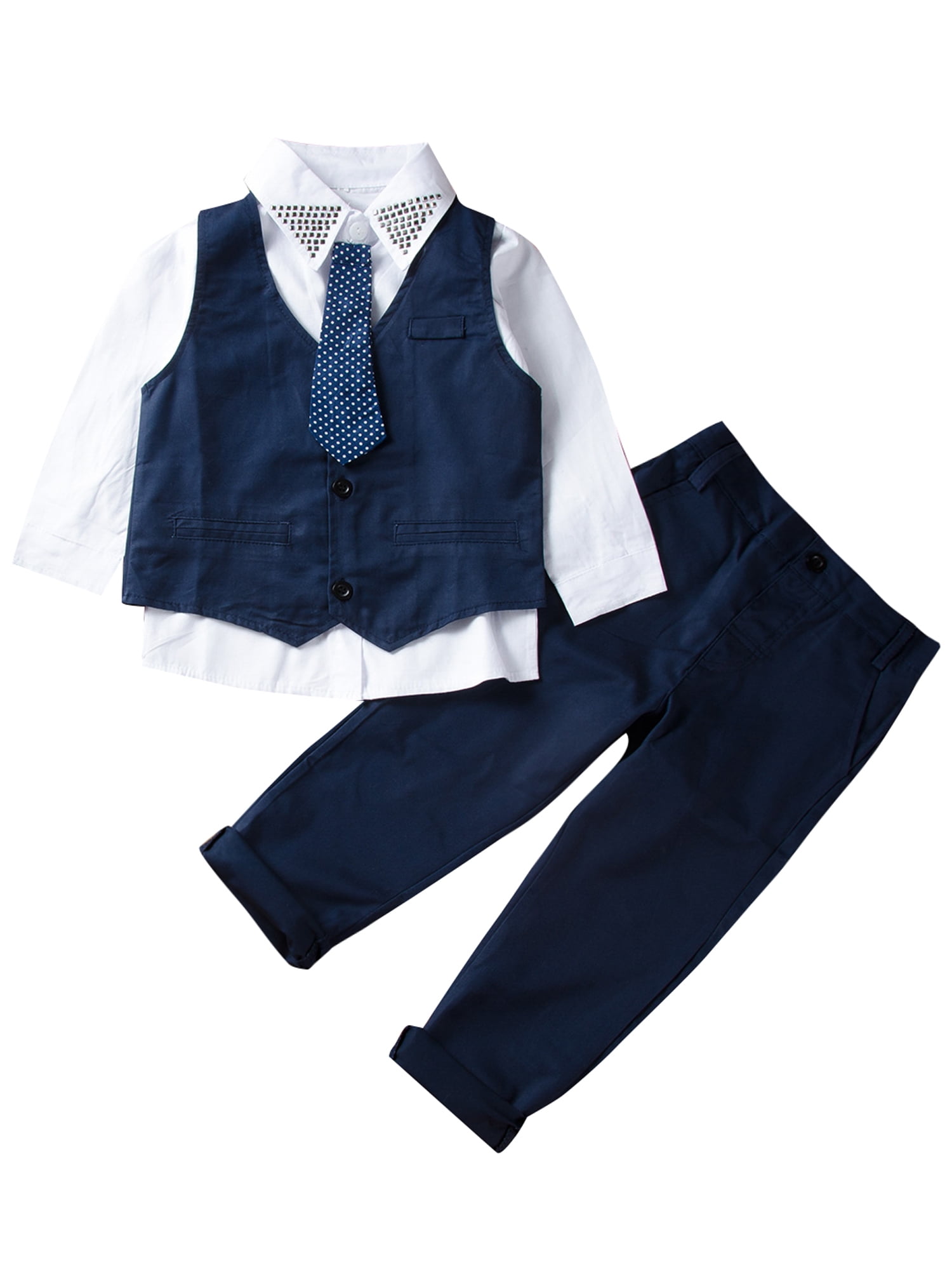Toddler Kid Boy Wedding Christening Formal Suit Tie Waistcoat+Pants+Shirt Outfit 
