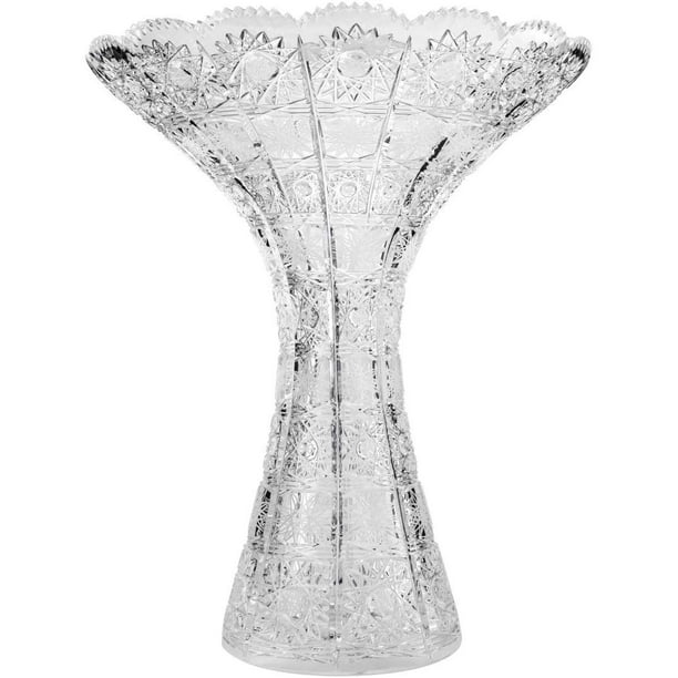 Aurum Crystal AU51981, 10"H Crystal Cut Decorative Clear Flower Vase, Elegant Centerpiece