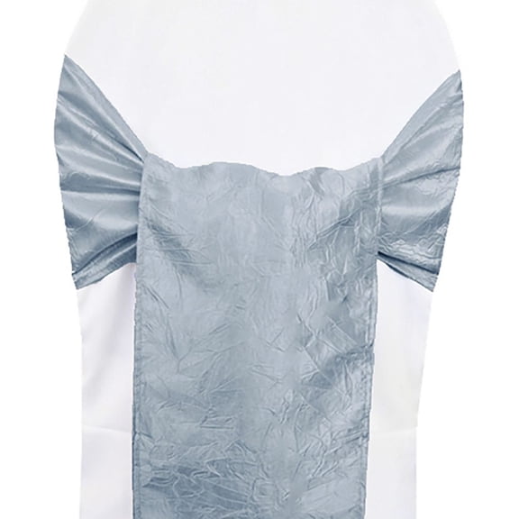 Wedding Linens Inc. (10pcs) 9.5"x 108" Crushed Crinkle Taffeta Chair Sashes Chair Bow Ties - Dusty Blue