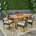 thumbnail image 2 of Zachary Outdoor 7 Piece Expandable Wood and Wicker Dining Set, Sandblast Natural Stained, Multi Brown, Crème, 2 of 8