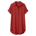 thumbnail image 6 of Wuphunn Womens Cotton Linen Collared Lapel Short Sleeve Long Loose Shirt Dress Swim Cover Up Oversized Casual Beach Vacation Summer Outfit B Red 3XL, 6 of 6