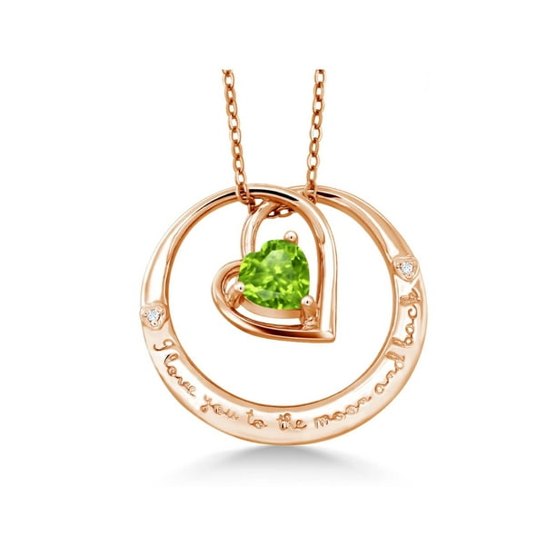 Gem Stone King Gem Stone King I Love You To The Moon And Back Peridot And Diamond Accent Heart Pendant Necklace In 18k Rose Gold Plated Silver Walmart Com Walmart Com