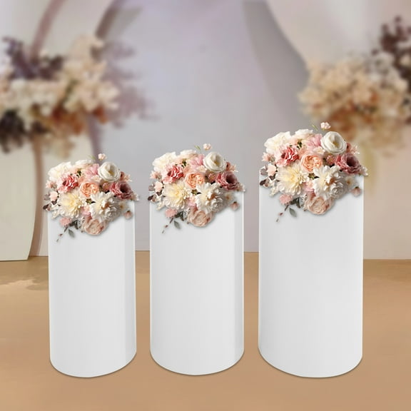 3 Pcs Round Cylinder Pedestal Stand For Wedding Party Display Stand Decor White For Birthday Parties