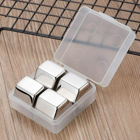 

iaksohdu 4Pcs Stainless Steel Hexagonal Ice Cubes Whiskey Wine Beer Drink Chilling Stones