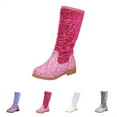 thumbnail image 2 of XIMIN Kids Girls Sparkly Glitter Knee Length Boots Western Cowboy Fashion Sequins Riding Shoes with Side Zipper Party Birthday Dance Shoes (11-11.5 Years, Hot Pink), 2 of 6