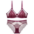 thumbnail image 3 of Conjunto de sujetador sin aro de encaje sexy para novia de boda roja con copa triangular francesa, 3 of 4