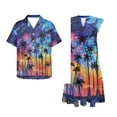 thumbnail image 4 of Uorisanigo Coconut Tree Couples' Outfits Sunset Husban and Wife Clothing Comfort Men's Short Sleeve Shirt Size M Summer Beach Shirt and Dresses for Women V-neck Party Dresses, 4 of 7