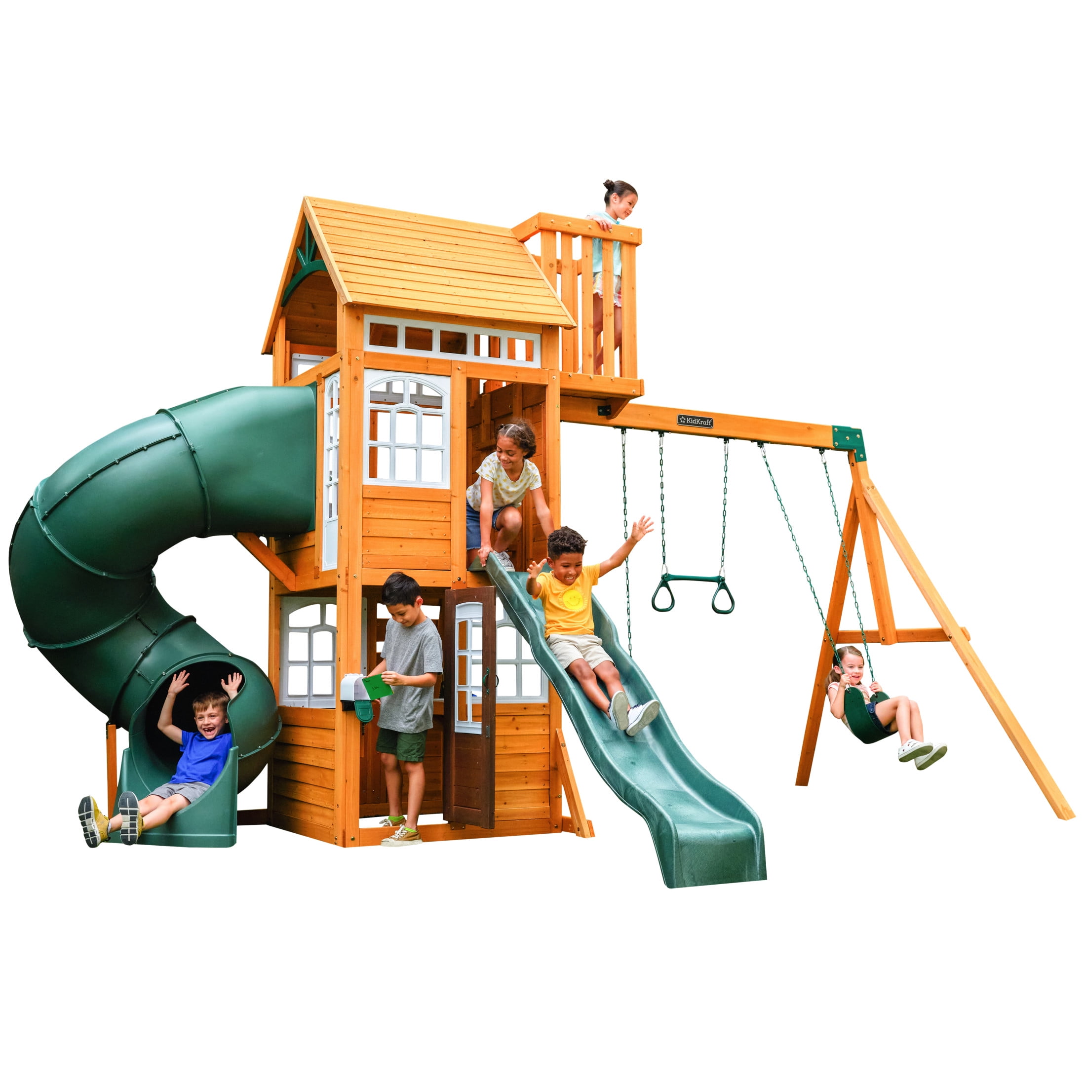 KidKraft Ridgemoor Perch Wooden Swing Set Playset with Slides Rock Wall and Crow s Nest