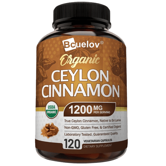 Bcuelov Organic Ceylon Cinnamon Supplement, 1200mg Per Serving, 120 Vegetarian Capsules